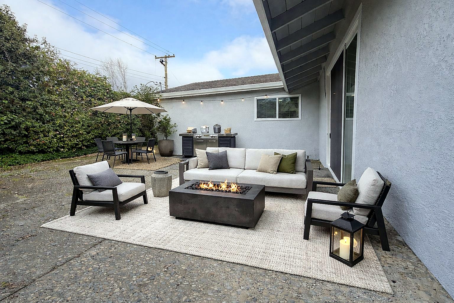 Private fenced backyard